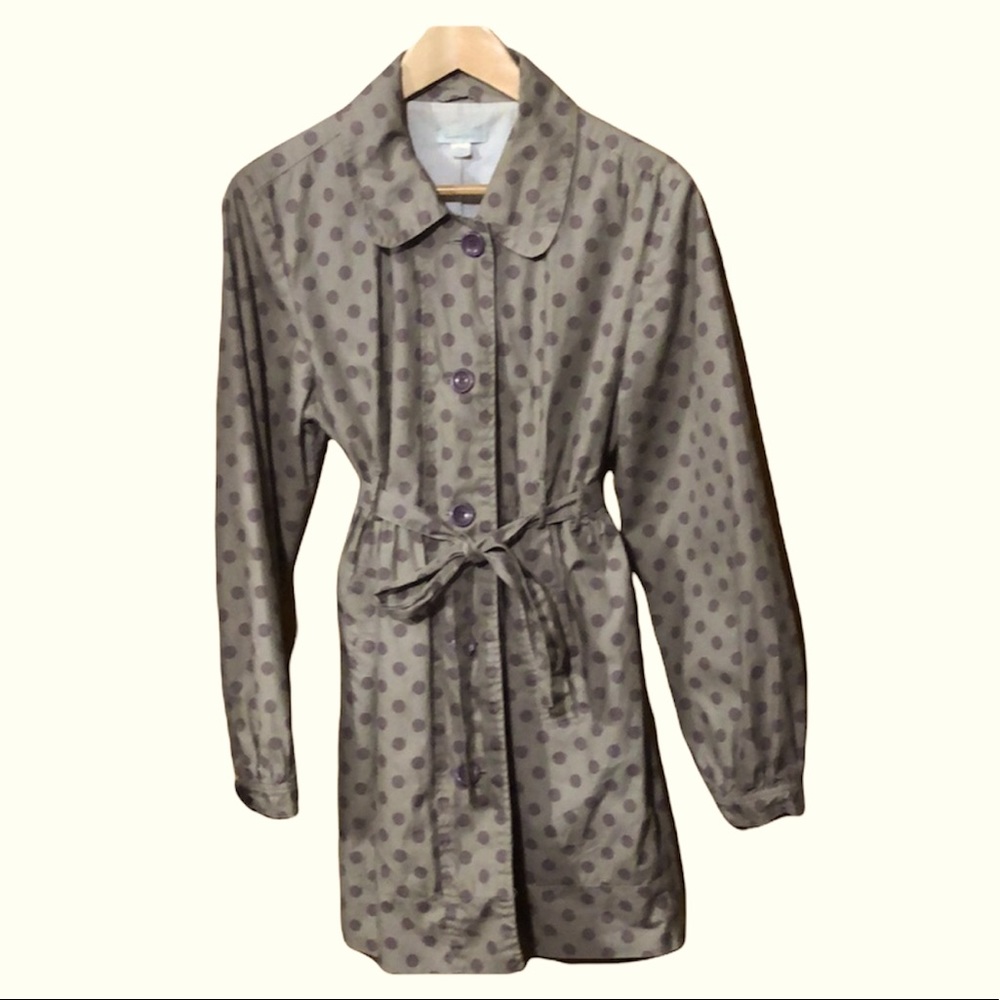 Women’s purple polka dot jacket with belt raincoat Sz 10